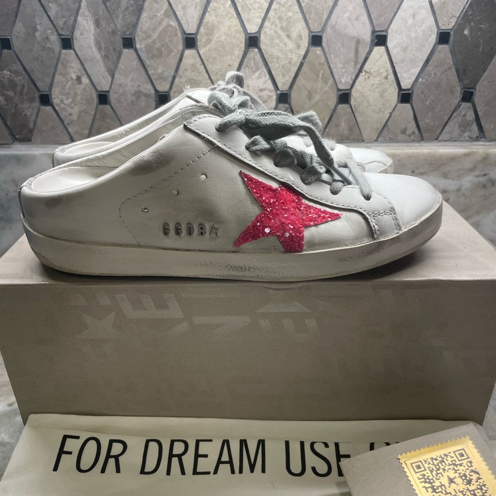Golden Goose White and Pink Star Sneakers